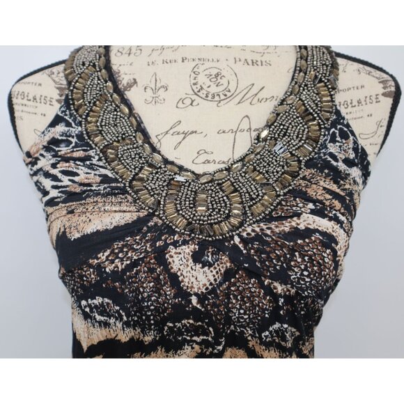 Animal Print Beaded Halter Maxi Dress Sexy Cross Back Design & Stretch Fabric - Picture 4 of 10